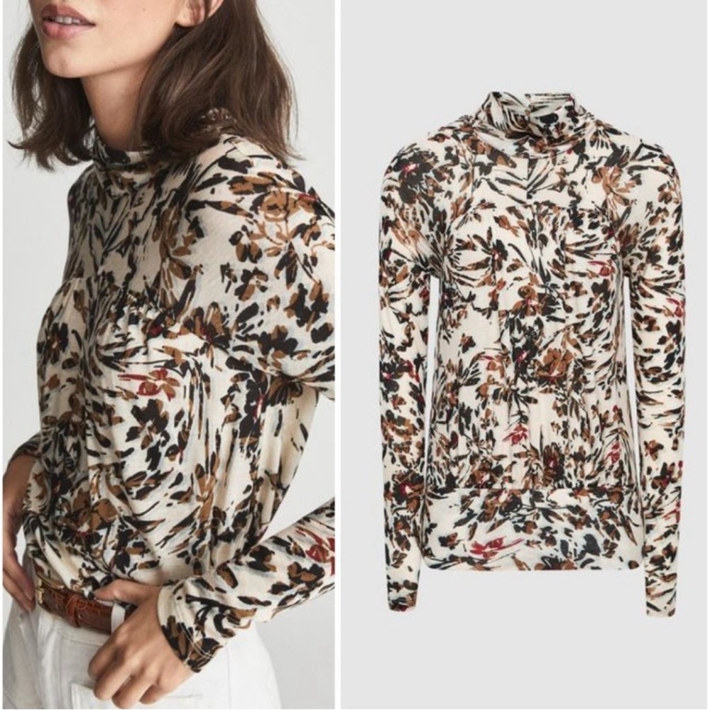 Reiss Floral Print Mock-neck Women's Top